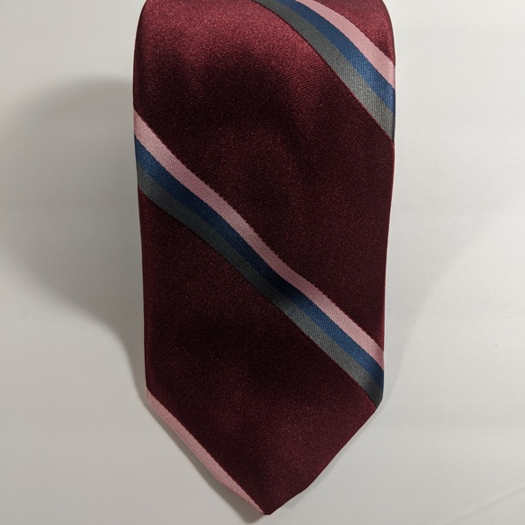 Adams Row Red Tie w/ Pink, Blue & Gray Stripes Tie - Picture 2 of 4